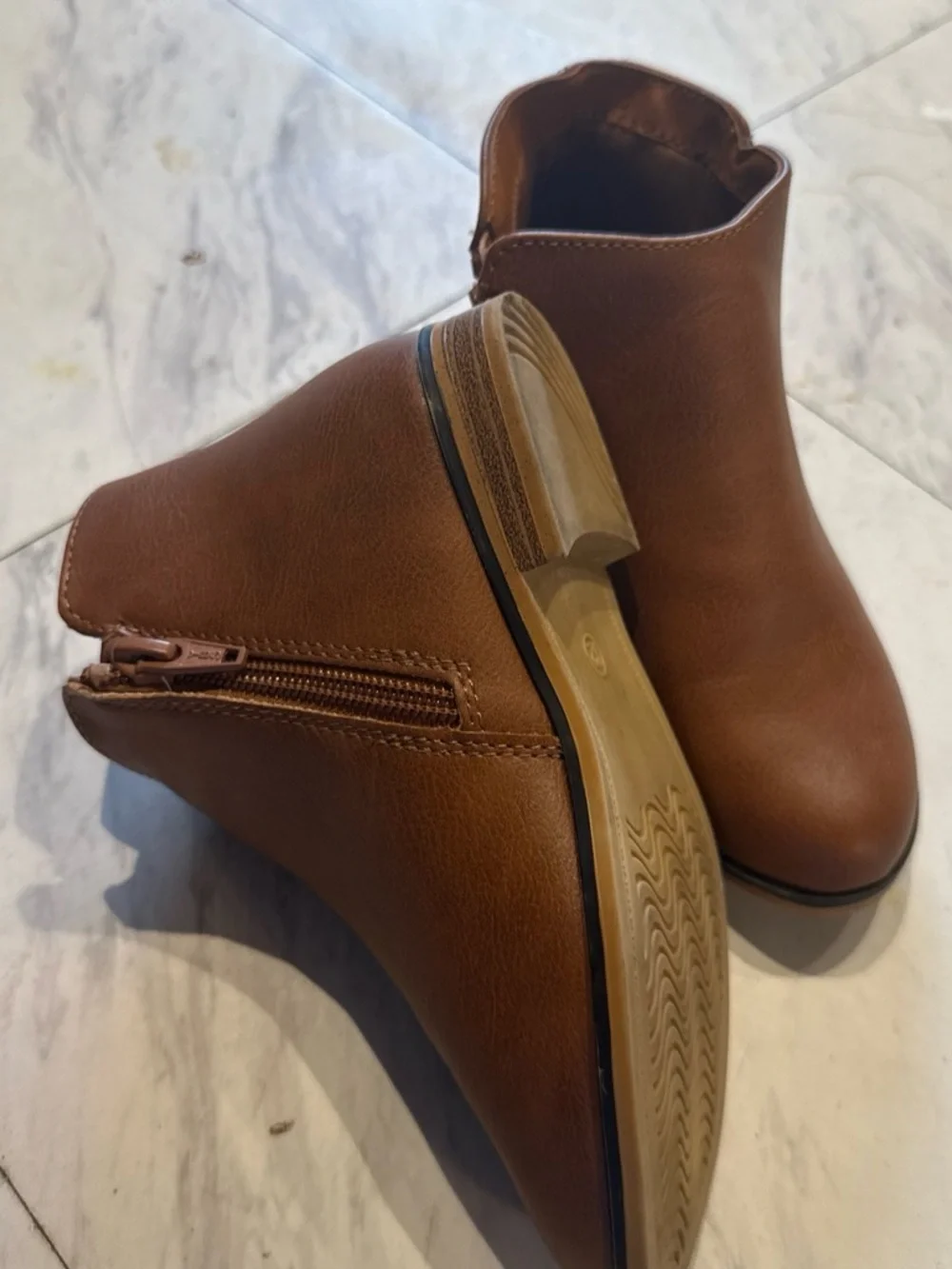 Kids Brown Ankle Booties - Classic Faux Leather size 12